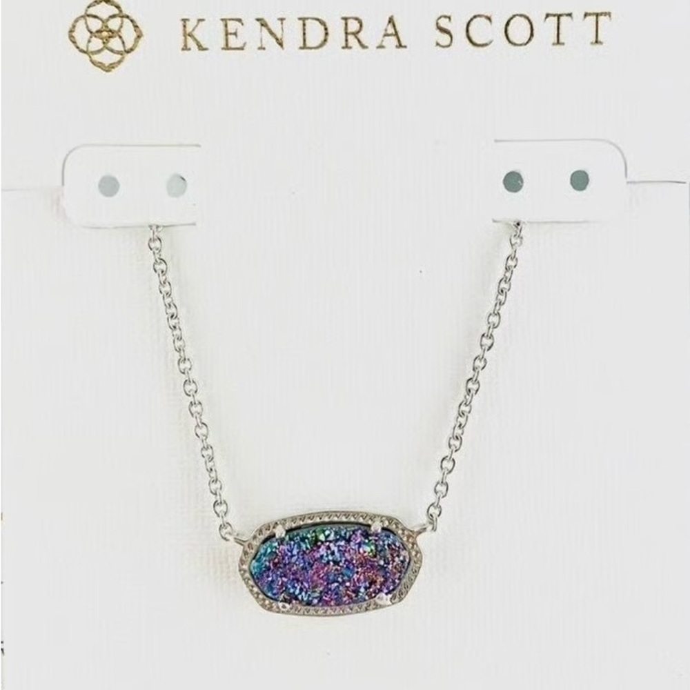 Kendra Scott Silver Iridescent Drusy Pendant Necklace
